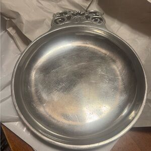 Nambe Silver Metal Serving Tray ornate handle edge